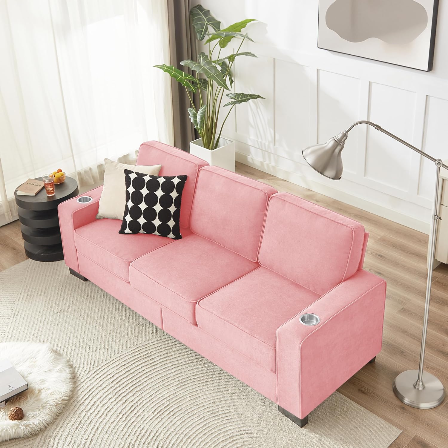 83" Modern Cloud Sofas for Living Room Bedroom, 3 Seat Modular Couch Soft Corduroy Upholstered Loveseat Couches with Cupholders for Home Apartment Office Studio