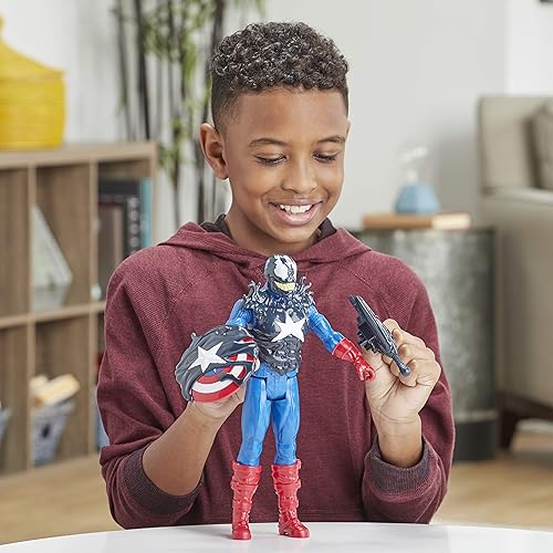 Miniatura 8 de Spider-Man Hasbro E8683 Maximum Venom Titan Hero Venom Capitán América con arrancador, proyectil, 6 accesorios, a partir de 4 años