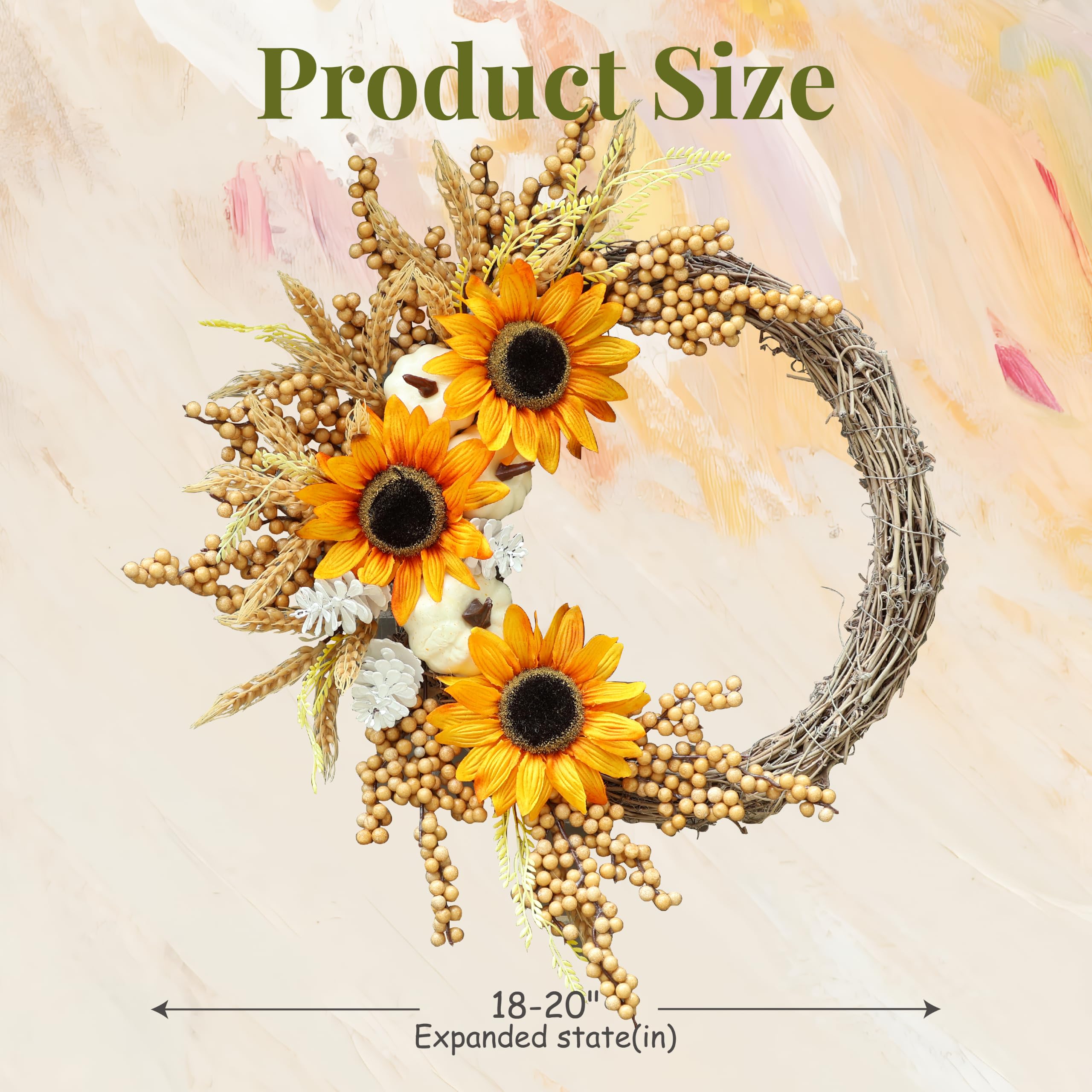 Couronne d'automne de tournesol de 50,8 cm pour porte d'entrée avec | Couronne d'automne artificielle avec pommes de pin pour Thanksgiving, récolte, Halloween, fenêtre, maison, mur, ferme