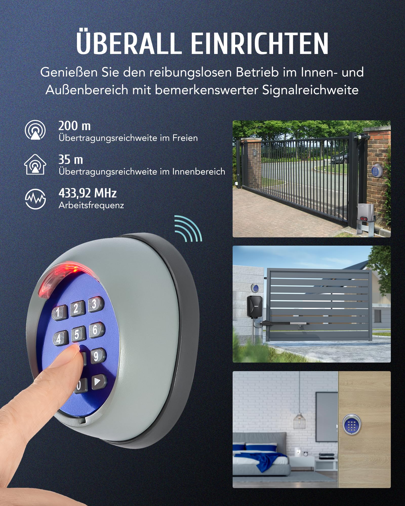 CO-Z Kabellose Codetastatur Schiebetorantrieb mit Tastatur Codetaster Garagentor Schiebetor Flügeltor 200 m Reichweite Codeschloss für 433,92 MHz-Toröffner