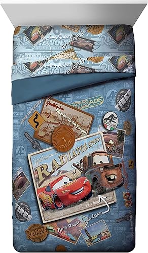 Vista 160 de Jay Franco Blippi & Meekah Trucks - Juego de edredón tamaño matrimonial, juego de sábanas y fundas de almohada de 7 piezas, color azul, juego