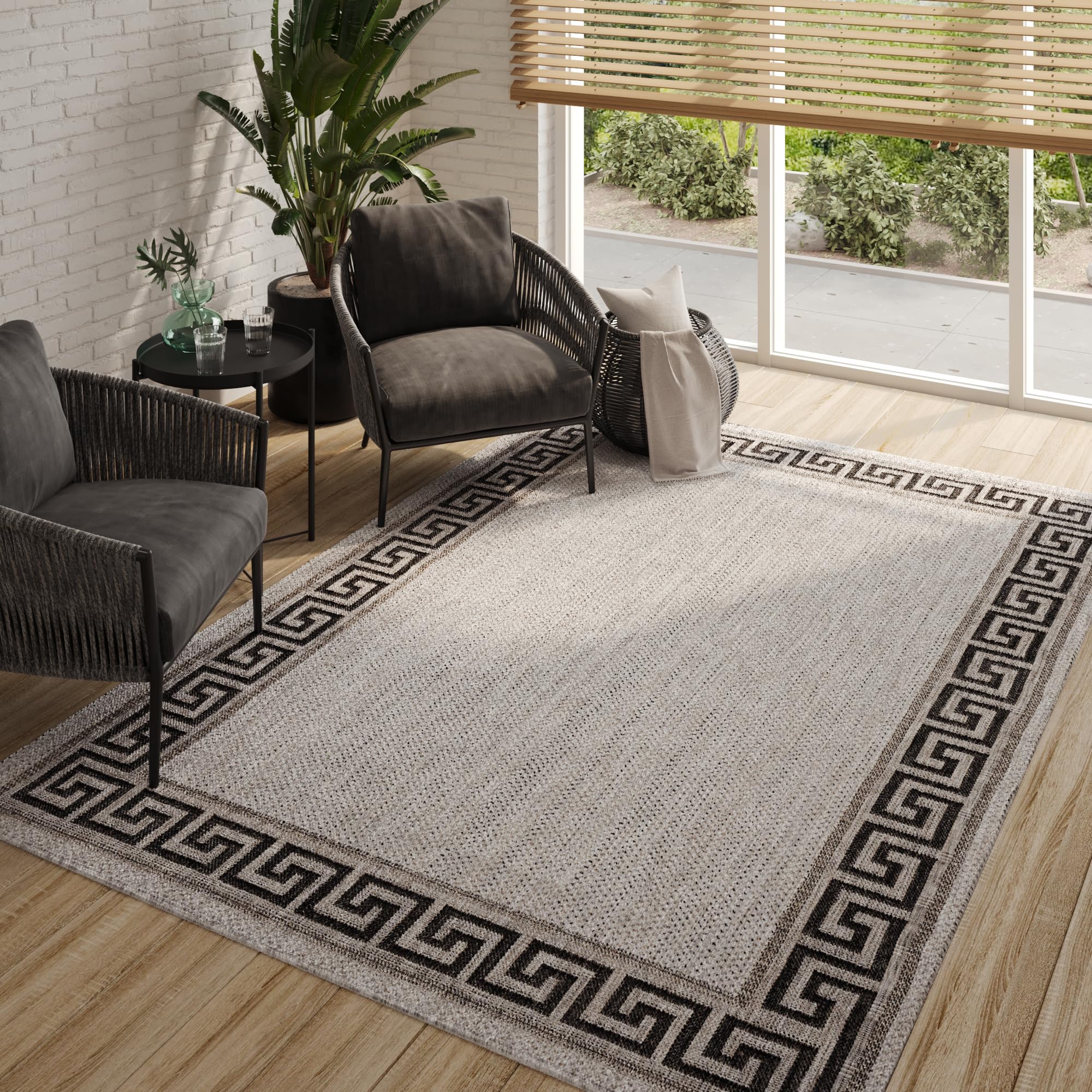 TAPISO Melissa Alfombra Exterior Interior Pelo Corto Resistente Moderna Gris Negro Alfombra de Cocina Salón Terraza Habitación Balcón Dormitorio Oeko-Tex 140 x 200 cm