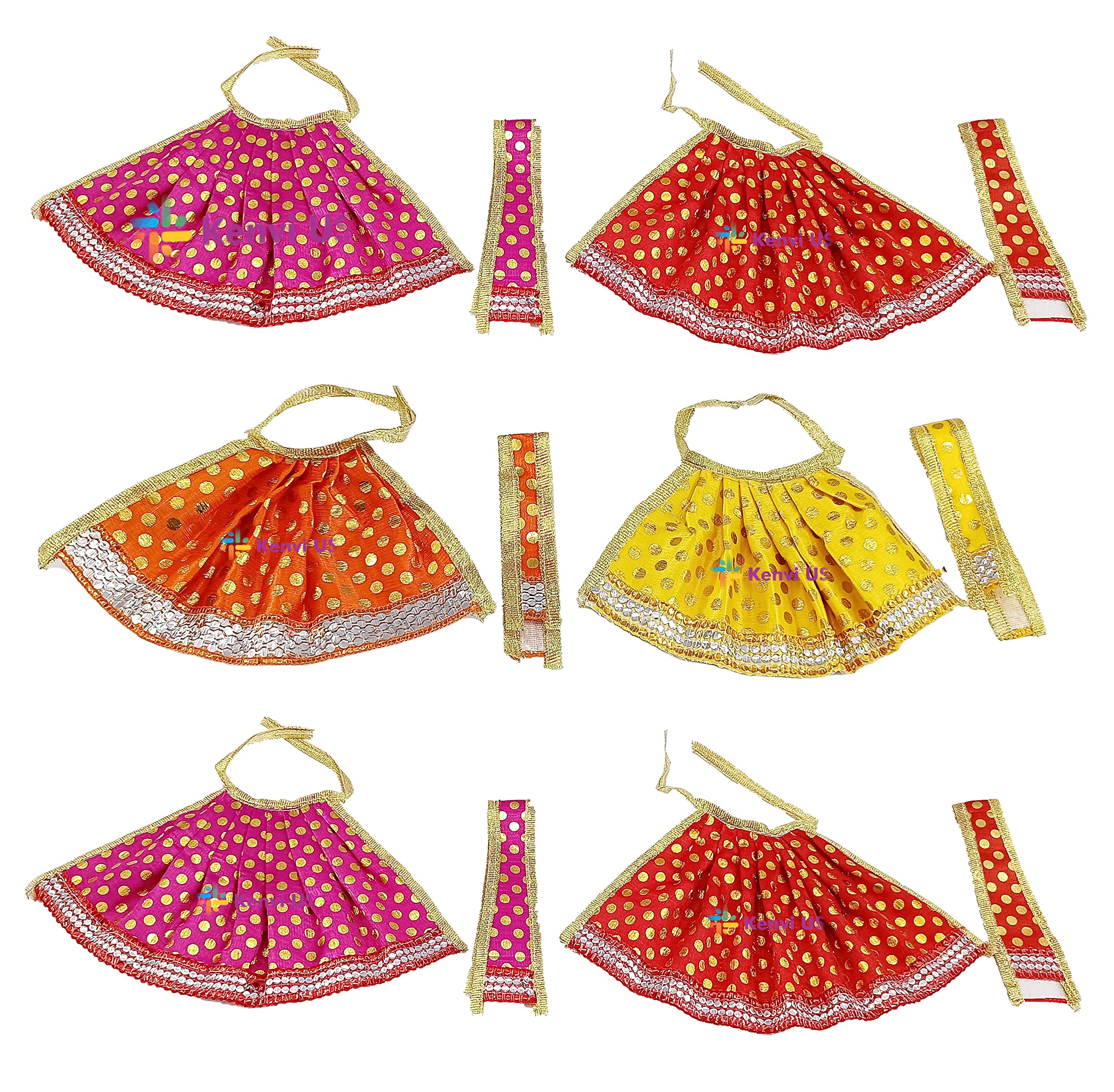 Elixxeton US Navratri Special Gota MATA Rani Chunri Poshak/Patka and Lehenga Dress for Goddess Maa Durga/Lakshmi/Saraswati/Parvati Devi Dress Navratri (Set of 6; Mix Designs) || GH542