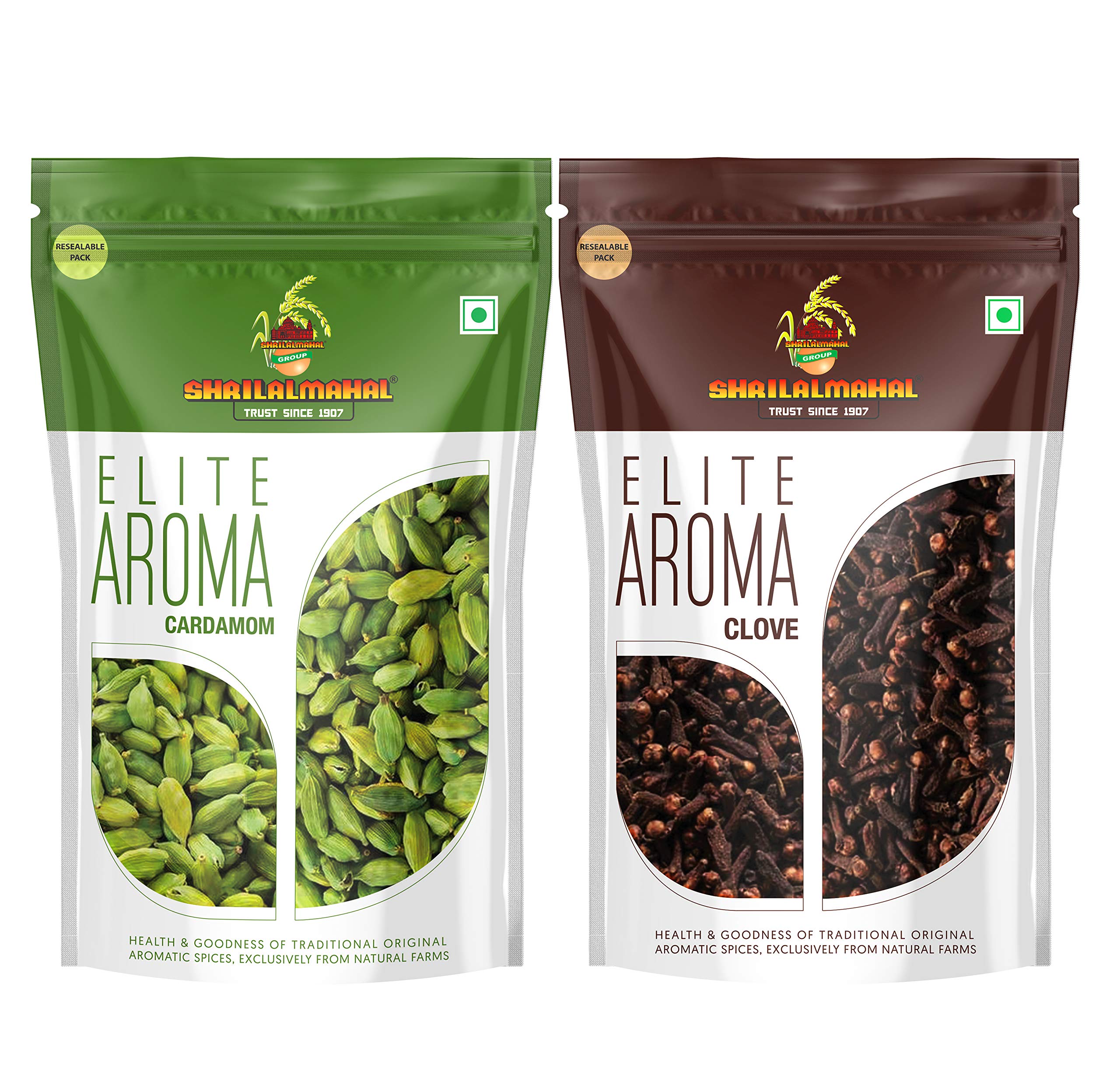 SHRILALMAHAL Elite Aroma, Whole Cardamom 8Mm Bolt (100 gram) + Clove (200 gram) Combo Pack
