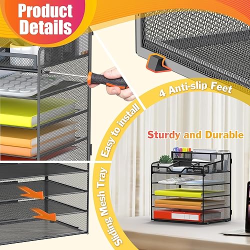 Miniatura 5 de Docnest Organizador de escritorio de malla de 5 niveles para suministros de oficina de papel, bandeja multifuncional para cartas con 5