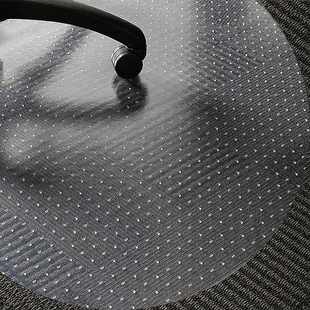 PVC Chair Mat for Carpet, WASJOYE 90cm Round Transparent Desks Mat Large with Non-Slip Studded Backing Pile Carpet Protector for Home Office Study