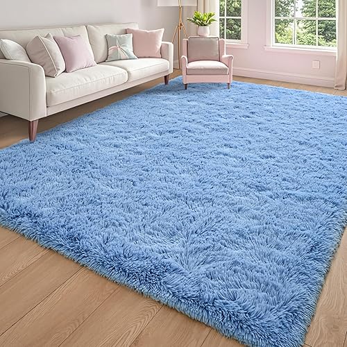 Miniatura 8 de Keeko Alfombras de área azules esponjosas para dormitorio, habitación de los niños, lindas alfombras peludas de bebé, sala de estar, alfombra de