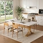 LITTLE TREE 63" Rectangular Dining Table for 4-6, Modern Dining Table with White Marble Top & Gold Metal Base, Rectangle Kitchen Tables for Home, Dining Room, Faux Marble White & Gold (Table Only)