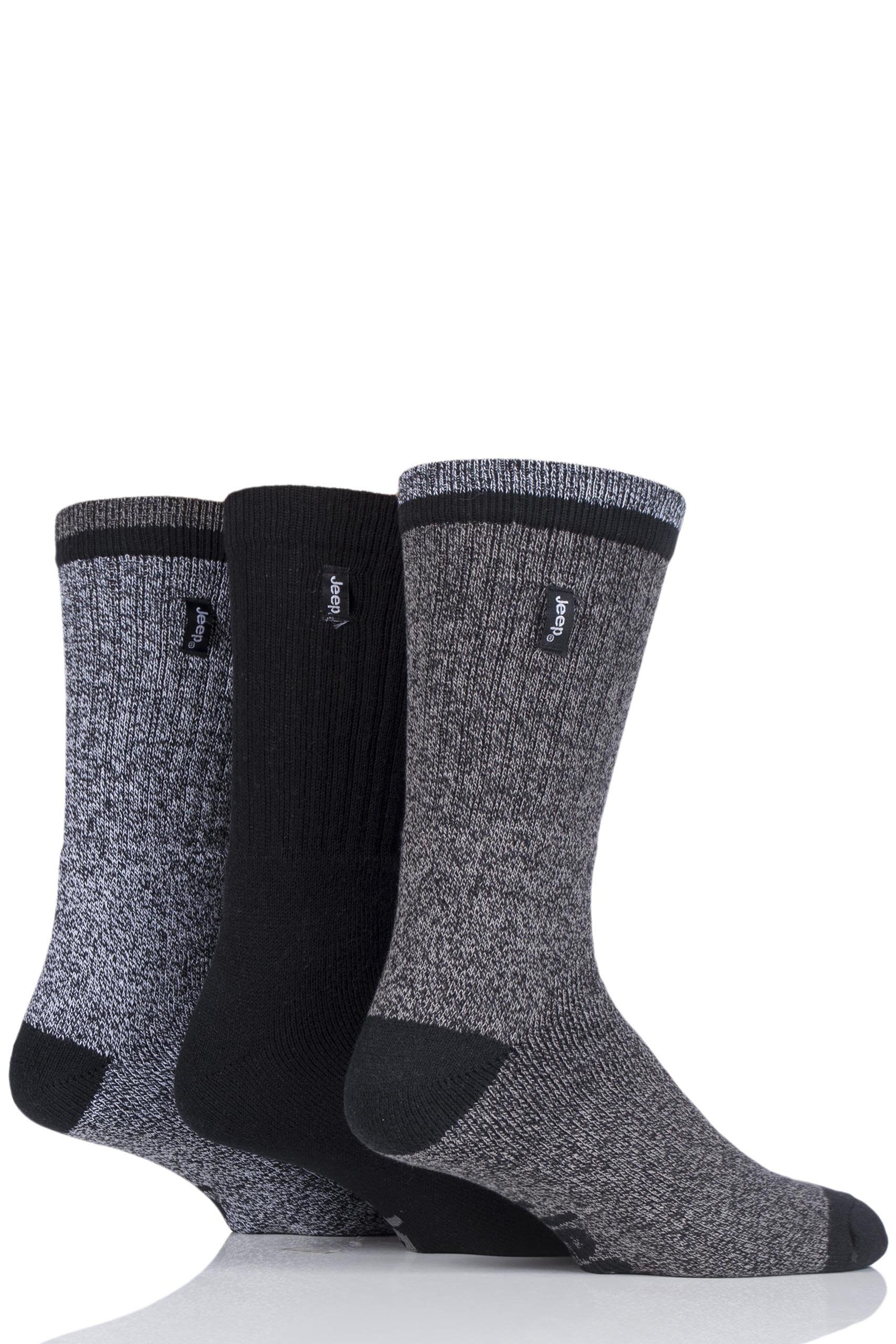 Jeep Terrain Men's Leisure Socks for Walking Hiking Outdoors, Cushioned Foot, Ribbed Leg, Cotton Polyester Blend, 3 Pairs, Black 6-11