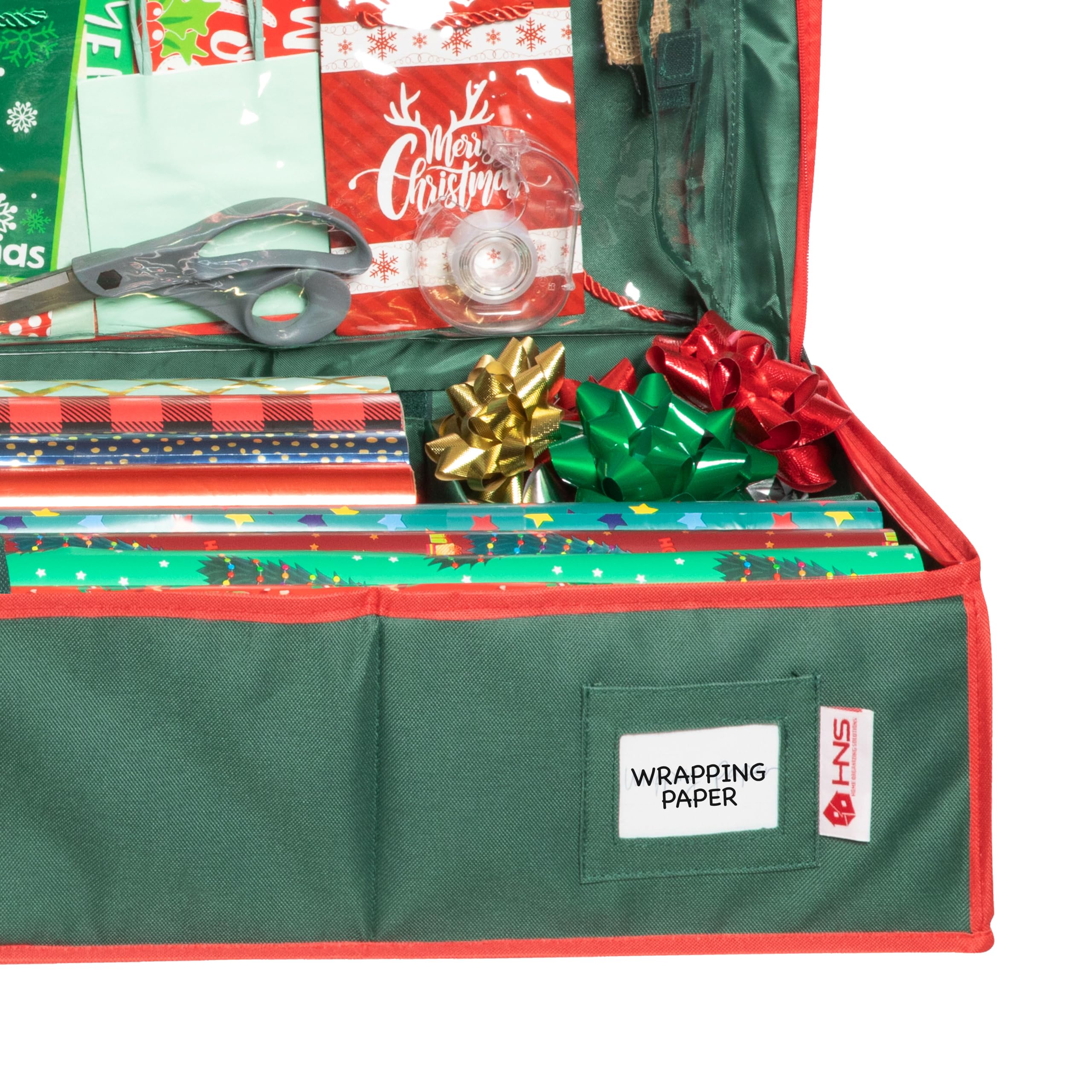 Premium Geschenkpapier-Aufbewahrungsbehälter – strapazierfähiges Material 600D reißfest – passend für bis zu 27 Papierrollen – Extra Taschen für Bänder und Schleifen –