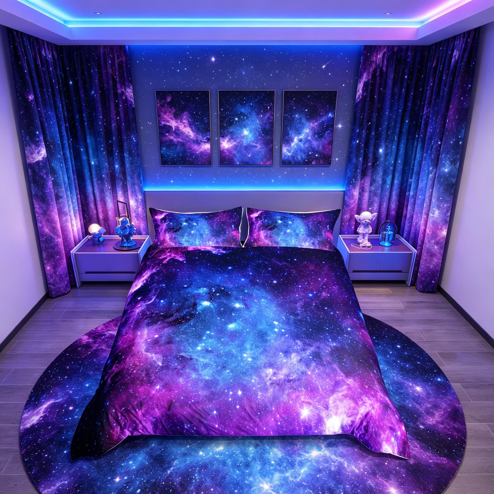 richhome Galaxy Duvet Cover Set Girls Boys Kids Starsky Bedding Set Double Size Bright Blue Purple Comforter Cover Set With 2 Zip Pillow Case — image 1