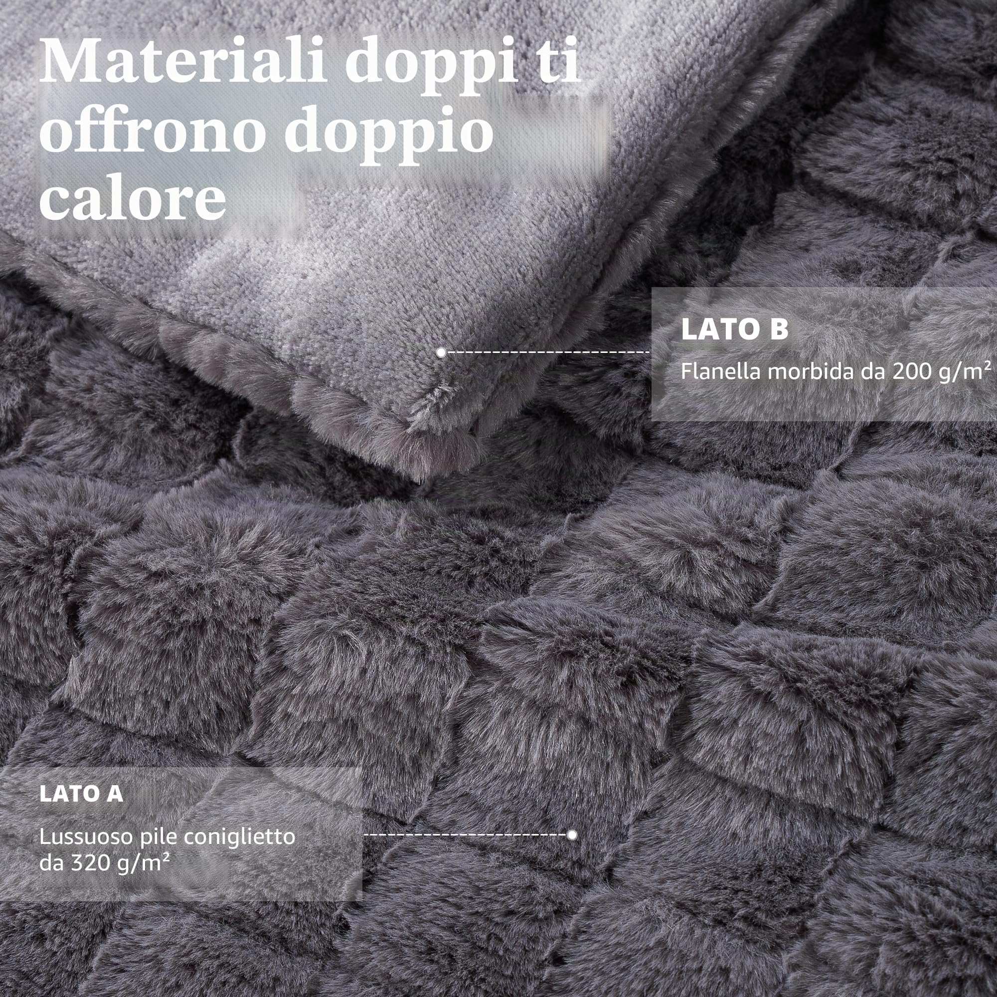 Coperta Elettrica 130x180cm, Coperta Riscaldante con Peluche Coniglio 3D e Flanella, 4 Livelli Calore, Spegnimento Automatico 10H, Lavabile in Lavatrice per Letto, Divano e Ufficio (Grigio Scuro)