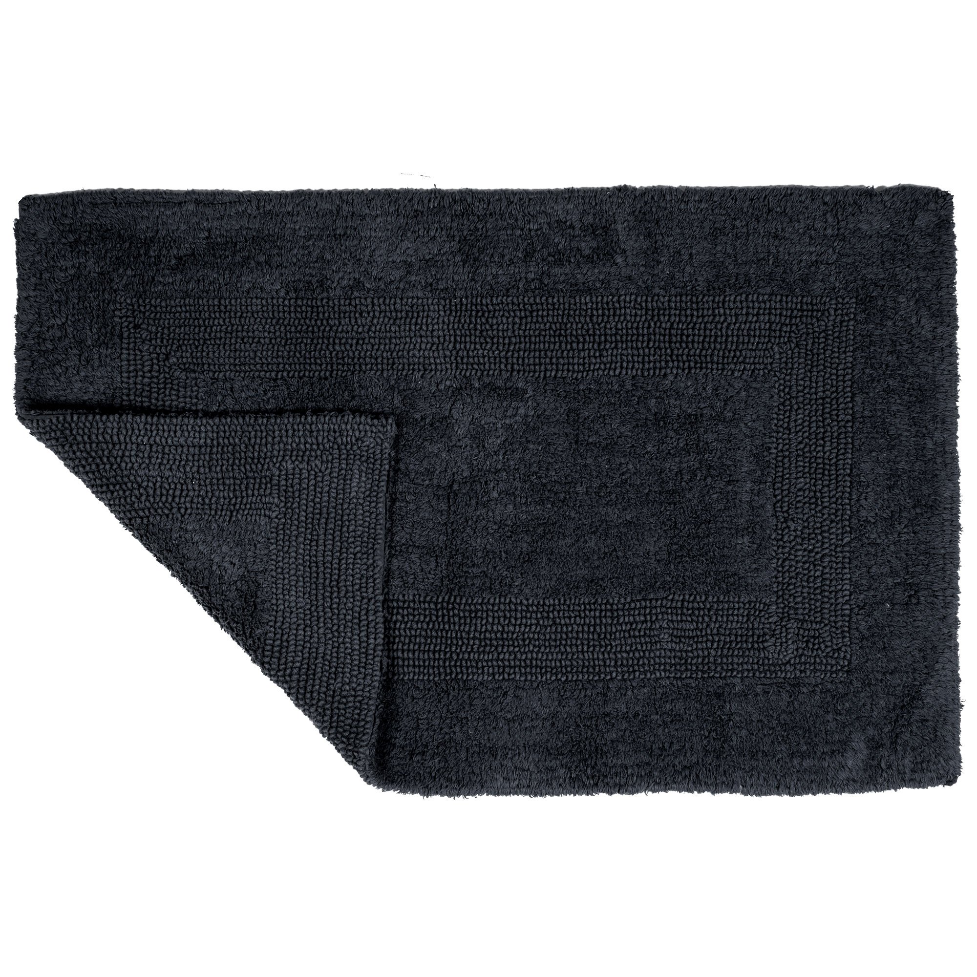 Cotton Bath Mat Set- 2 Piece 100 Percent Cotton Mats- Reversible, Soft, Absorbent and Machine Washable Bathroom Rugs by Bedford Home (Black)