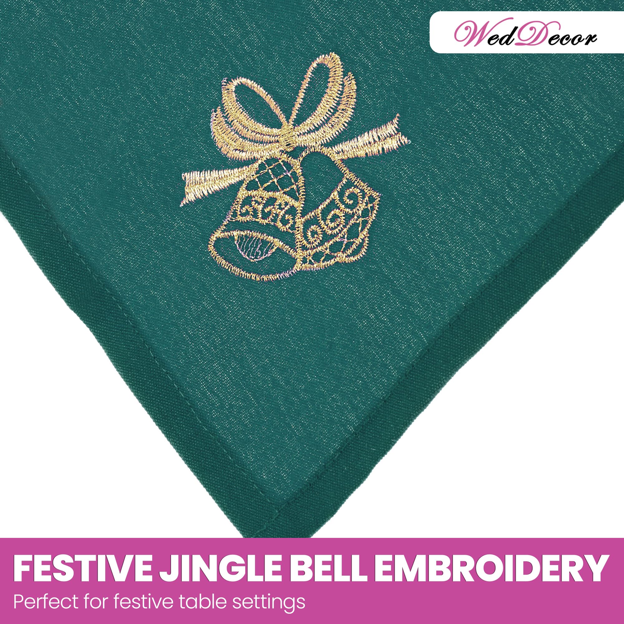 WedDecor 20 inch Filé Polyester Table Serviette avec Grelot Broderie pour Thème Noël Dîner Décorations pour Maison, Mariage,Banquet, Fête, Hôtel, Fête de Noël Décoration - Vert, 20 inch