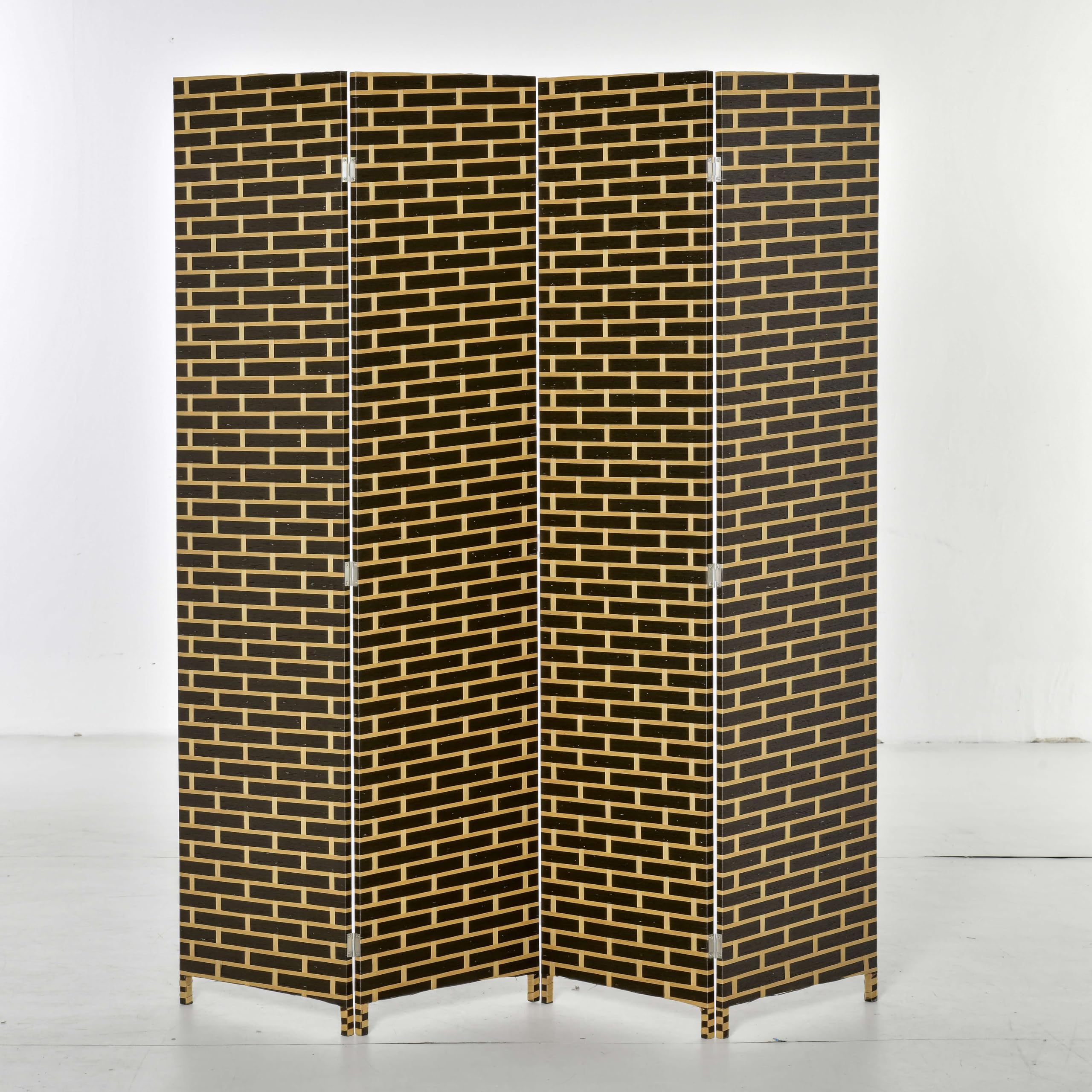 HOMCOM Paravent intérieur 4 Panneaux Pliables 180L x 180H cm séparateur de pièce Bois de peuplier Fibres de Papier tressée Chocolat Paille