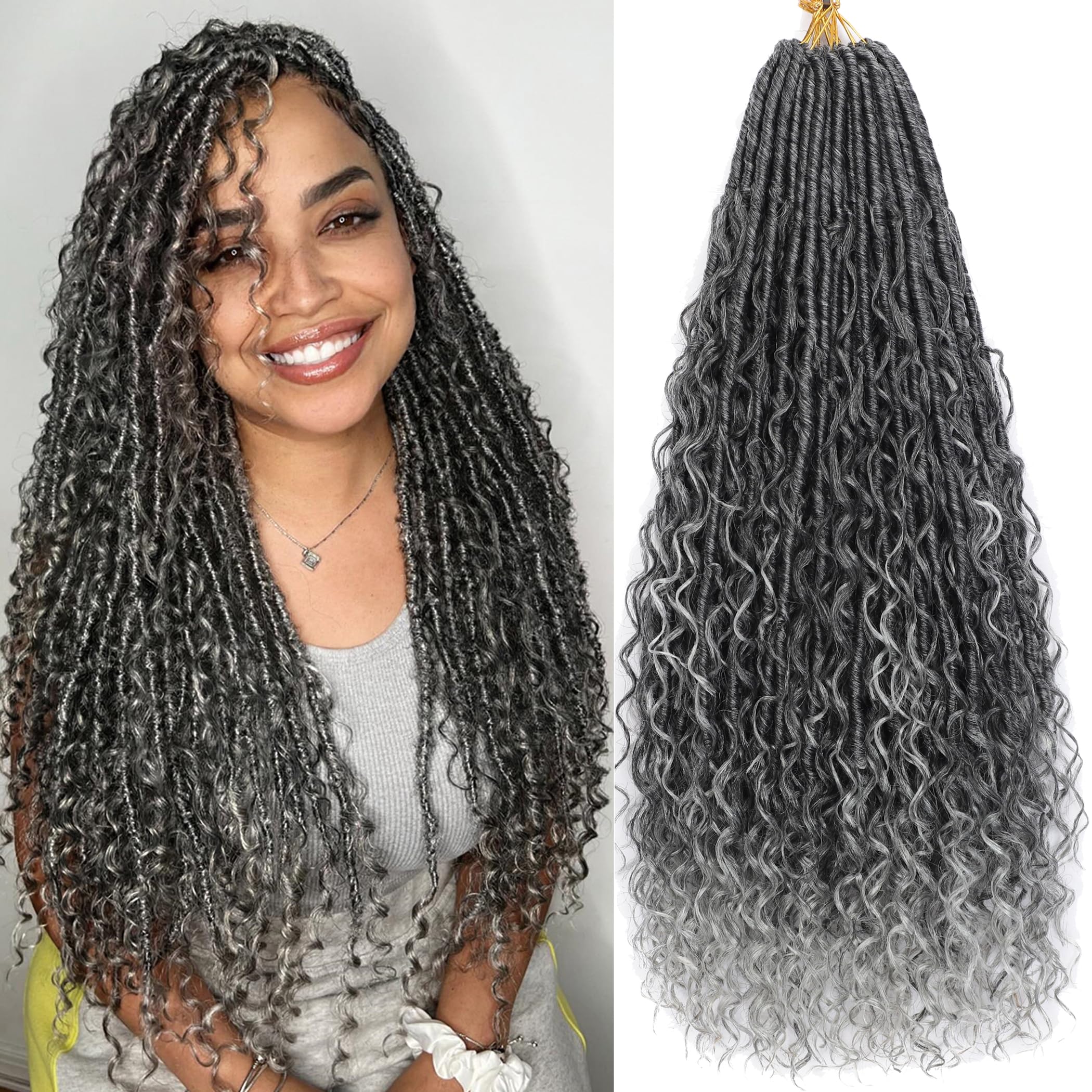 Amazon.com : 24 Inch Goddess Locs Crochet Hair Grey Ombre Pre