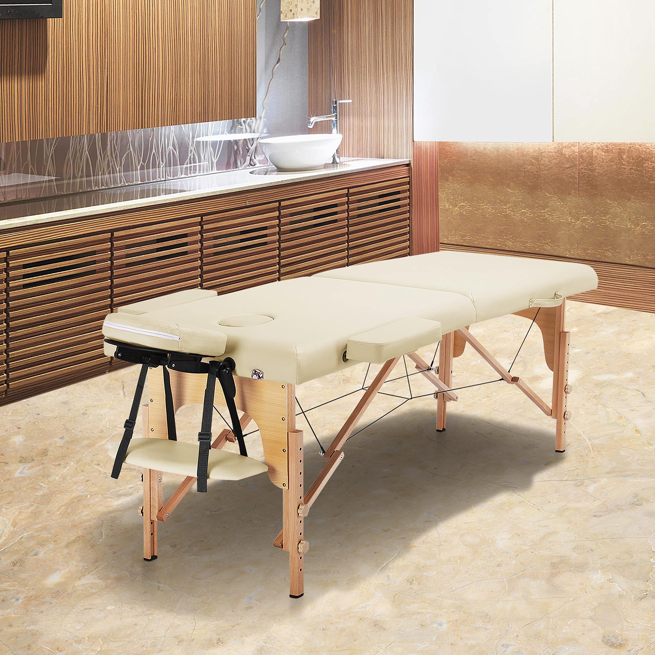 Yaheetech Massageliege Mobile Massagetisch 2 Zonen Tragebares Massagebett höhenverstellbar Holzfüßen inkl. Kopfstütze & Armlehnen 213 × 82 x 85,5 cm bis 250 kg Belastbar