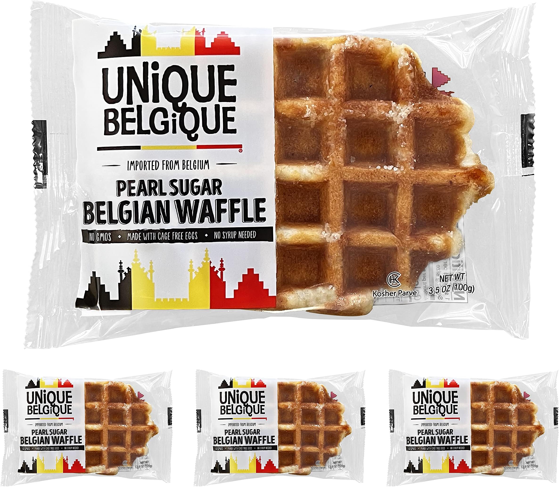 Authentic Imported Pearl Sugar Belgian Waffles (Traditional, [4x] 100g Waffles)