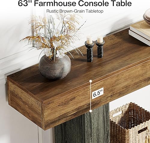 Miniatura 5 de Tribesigns 63" Console Table, Farmhouse 2-Tier Entryway Table with U-Shaped Base, Narrow Long Wood Sofa Table Behind Couch Table for Living Room