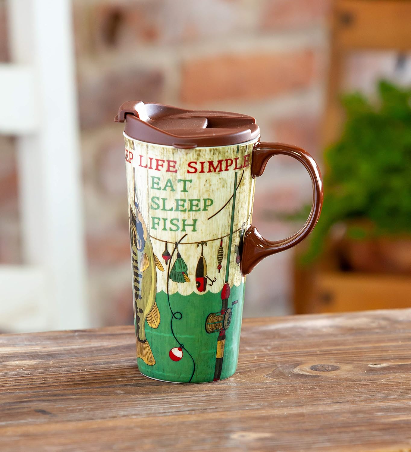 Cypress Home Beautiful Keep Life Simple Ceramic Travel Cup with Lid - 5 x 4 x 7 Inches Homegoods and Accessories for Every Space