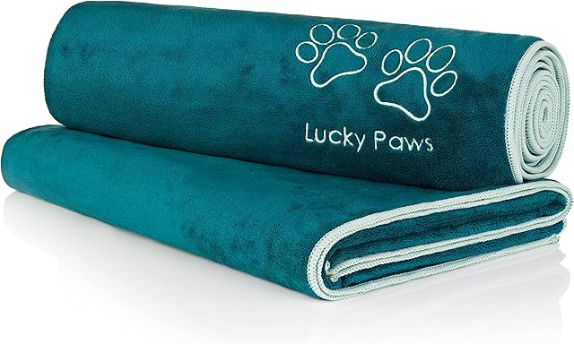 Lucky Paws® Dog Towel  Extra Large 140 x 70cm - UK Based Seller - Super Absorbent Microfibre Towel - Fast Drying - Super Soft - Premium Pet Towels (Pack of 2, Teal)