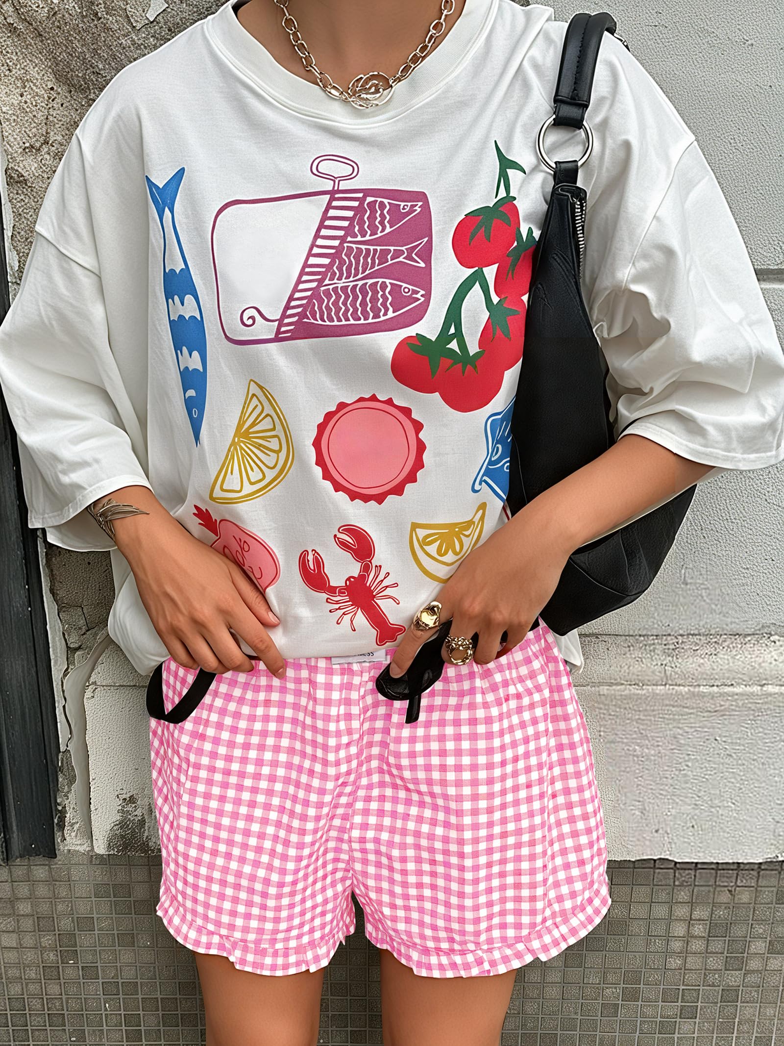 ANRABESS Womens Ruffle Boxer Shorts Pajama Gingham Shorts Summer Casual Lounge Sleep Plaid Beach Bottoms Pockets 2026 Trendy