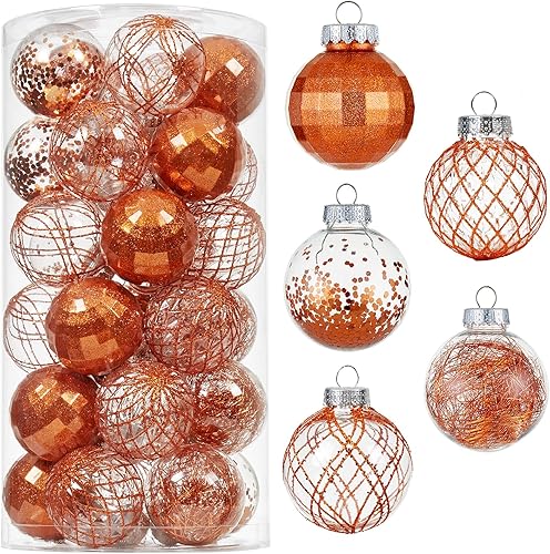 Adornos de bolas de Navidad de 30 unidades, 2.36 pulgadas, bolas de Navidad de plástico transparente inastillables con relleno delicado brillante,