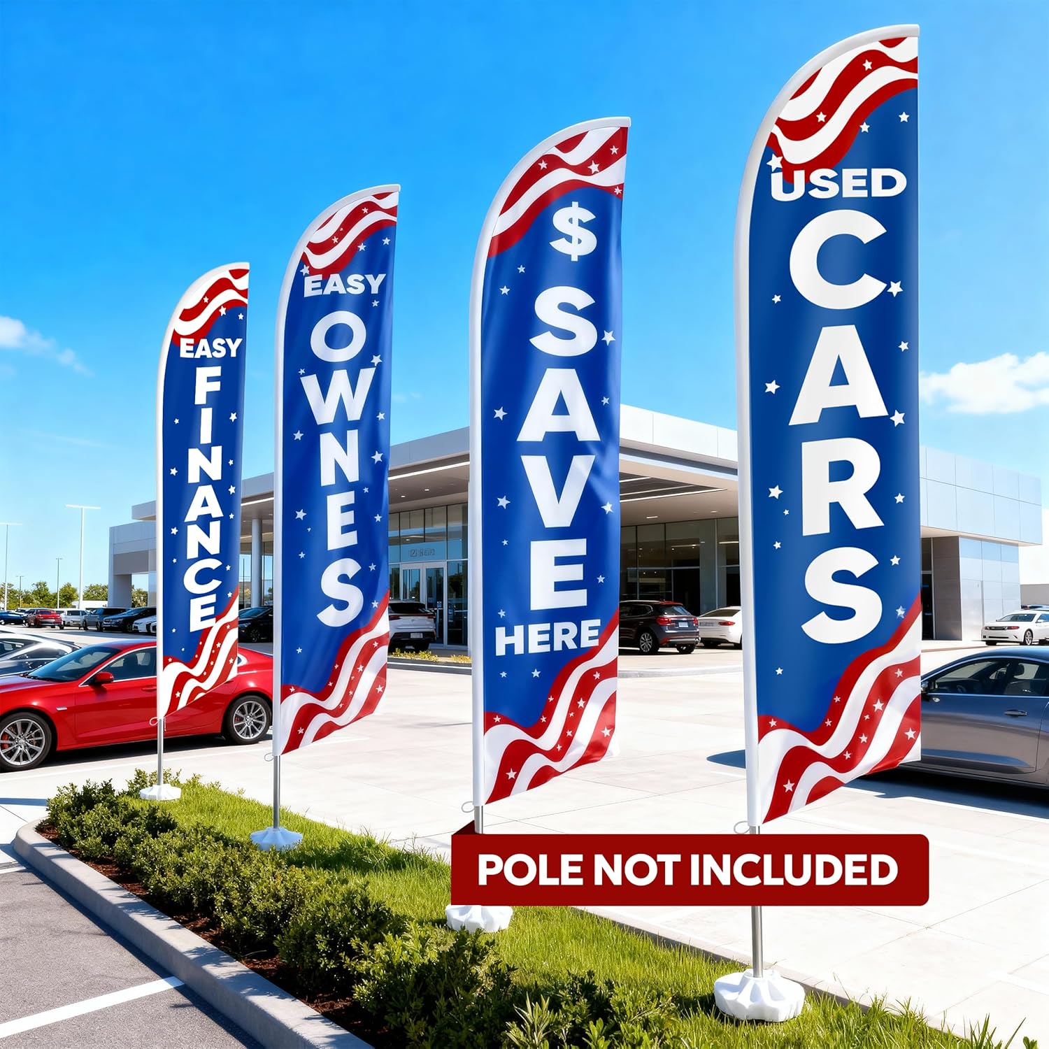 Used Cars Feather Flag - Pre Owned Second Hand Cars, Easy Finance Advertising Flags - Sale Banner for Car Dealership Supplies Set of 4 Feather Banner for Business 12ft x 2.5ft (Pole not included)