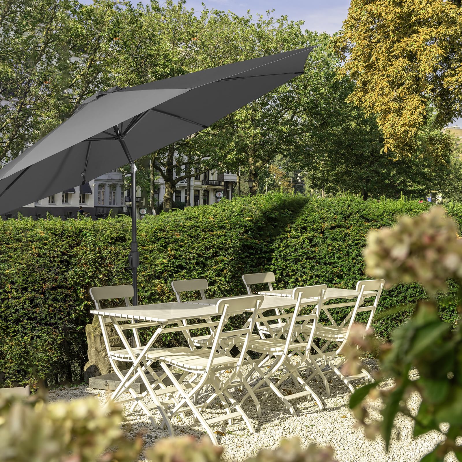 Sekey 350cm Sonnenschirm mit Kurbel und Auto Kippen, Marktschirm für Terrasse, Balkon & Garten, Windfest Stabil UPF 50+, Grau, Rund