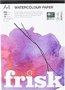 Frisk Watercolour Paper Pad 300gsm Hot Pressed/Smooth 12sheets A4, White