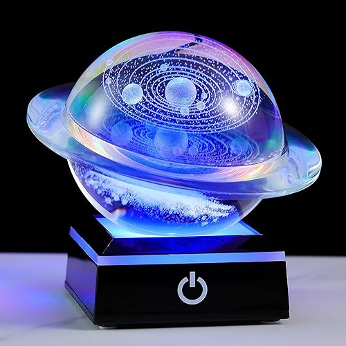 3d Solar System Model Galaxy Crystal Ball 80mm 3.15inch - Saturn Shape Outer Space Astronomy Gifts Room Decor Unique Gifts For Men Him Birthday Dad Physics Science Teacher Night Light Planet Lamp - Solar System & Galaxy Crystal Ball