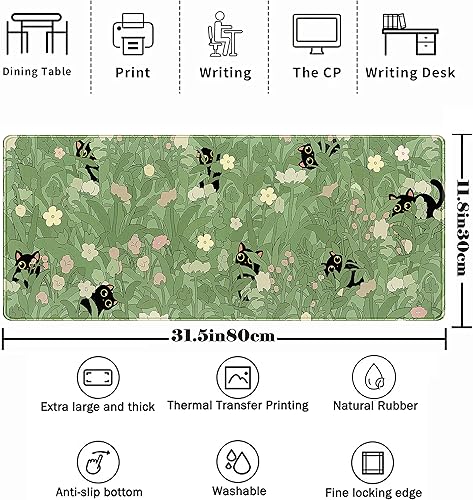 Miniatura 2 de Alfombrilla para mouse de escritorio con diseño de hojas verdes y flores rosadas, protector de escritorio kawaii, protector de escritorio para