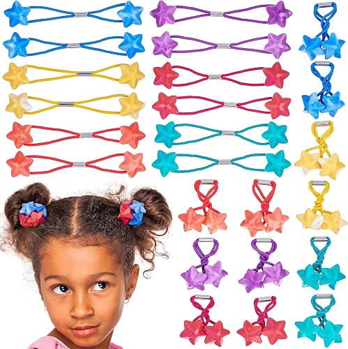 Expressions 24pc Ponytail Balls Hair Elastics,Star-Shaped Multicolored Twin Hair Beads, Value Pack