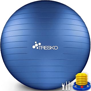 TRESKO® Pelota de Gimnasia Anti-Reventones | Bola de Yoga Pilates y Ejercicio | Balón para Sentarse | Balon de Ejercicio para Fitness | 300 kg | con Bomba de Aire