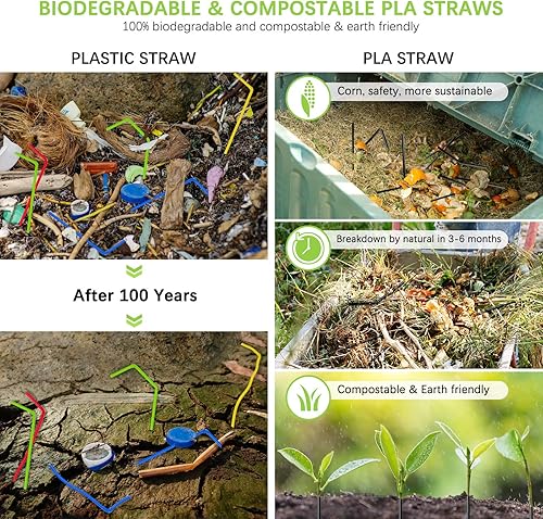 Miniatura 4 de 100 pajitas desechables de ácido poliláctico sin plástico, pajitas biodegradables a base de plantas de maíz, pajitas compostables sin BPA, pajitas