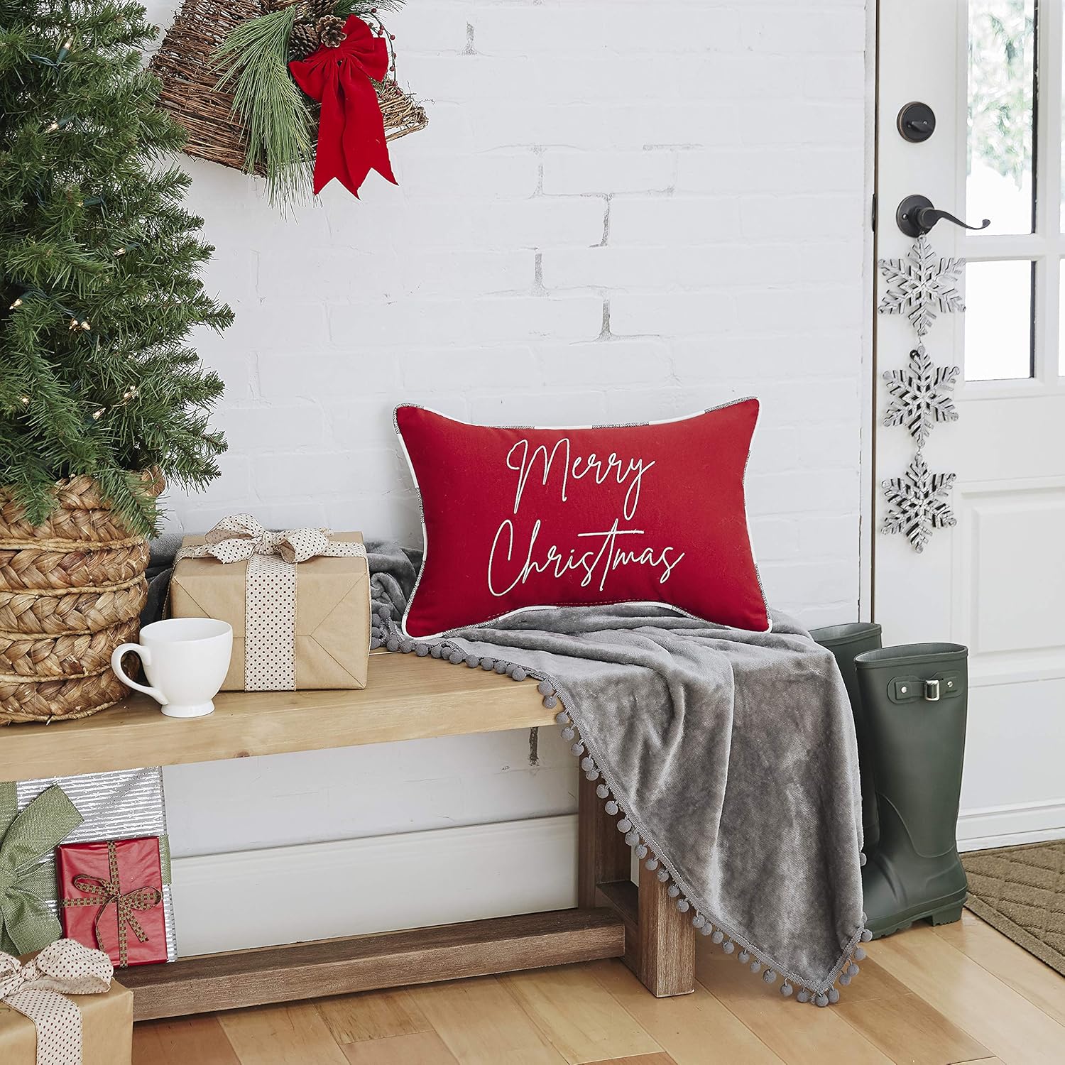 Sorra Home AMZ281911SP Pillow, 6 x 20 x 13 inches, Red