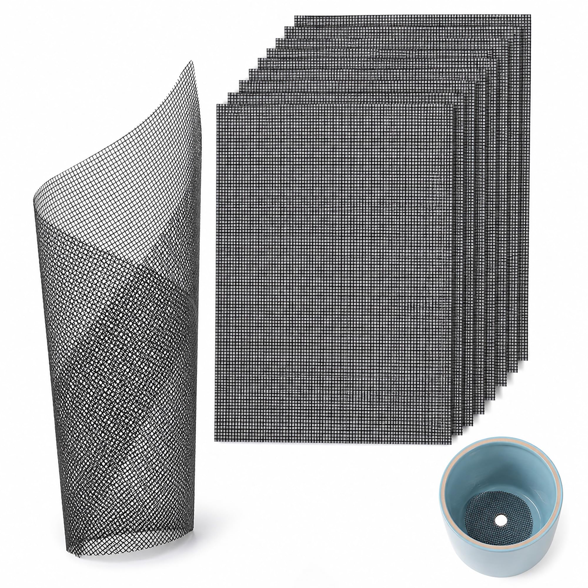 Ezoou Black Plant Pot Mesh – 10 Pcs Pvc Bonsai Drainage Screens – 30 × 20 Cm Flower Pot Hole Mesh Pads For Soil Retention Outdoor Garden & Potted Plants