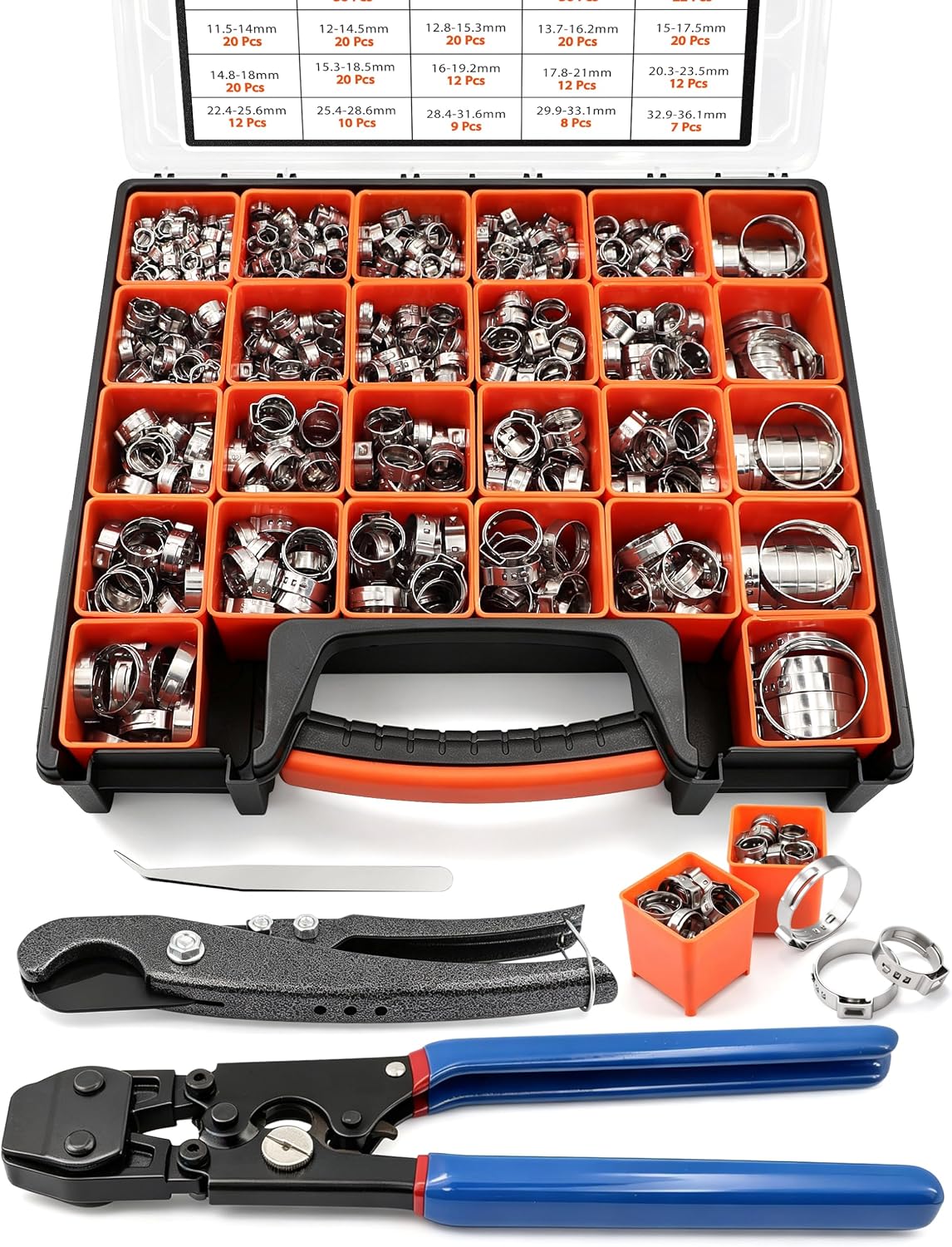 660PCS Stepless Single Ear Hose Clamps Kit with Ratchet Crimp Clamp Tool