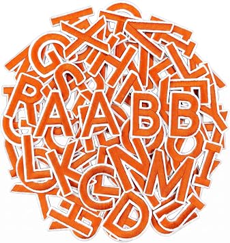 Jongdari 55pcs Iron On Letters Patches for Clothing, 1.5" Embroidery Alphabet Letterman Jacket Patche A-Z Applique for Backpack & Fabric Orange