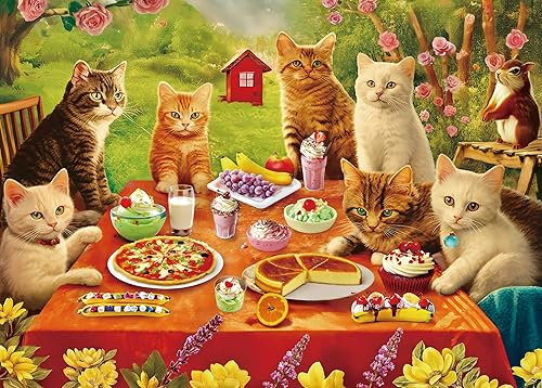 Miniatura 1 de Rompecabezas de 300 piezas para adultos, rompecabezas para niños, rompecabezas de piezas grandes para personas mayores, gatitos de picnic y postres