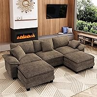 MIXPATIO 123-Inch U-Shaped Sectional Sofa with Cloud Cushions, Deep Seat Modular Couch, 5 Seats & 2 Ottomans, Taupe Chenille