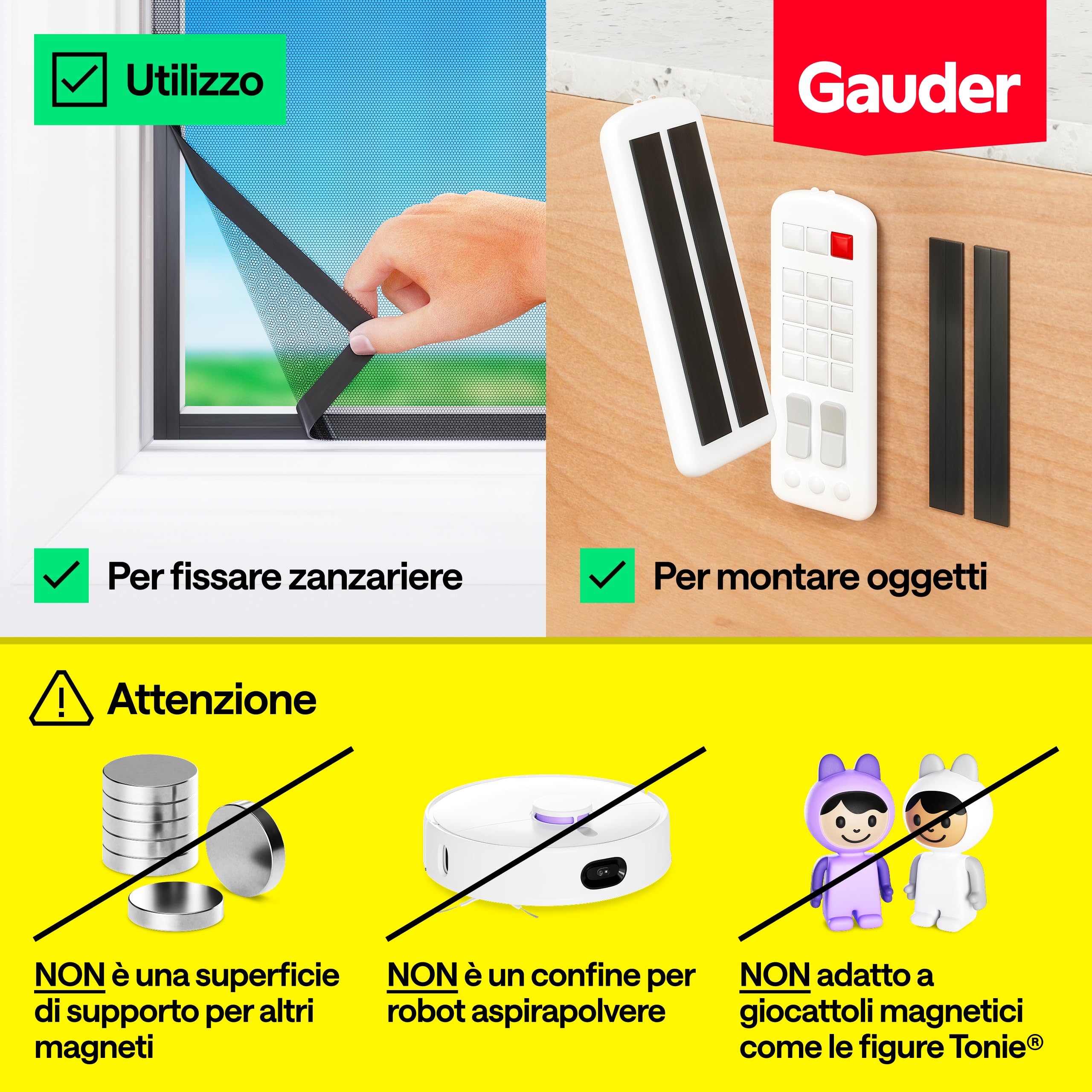 GAUDER Nastro Magnetico A+B per Zanzariere - Strisce Magnetiche Autoadesive con Forte Attrazione Reciproca - Nastro Magnetico con Contropartita & Adesivo Potente (1+1 m)