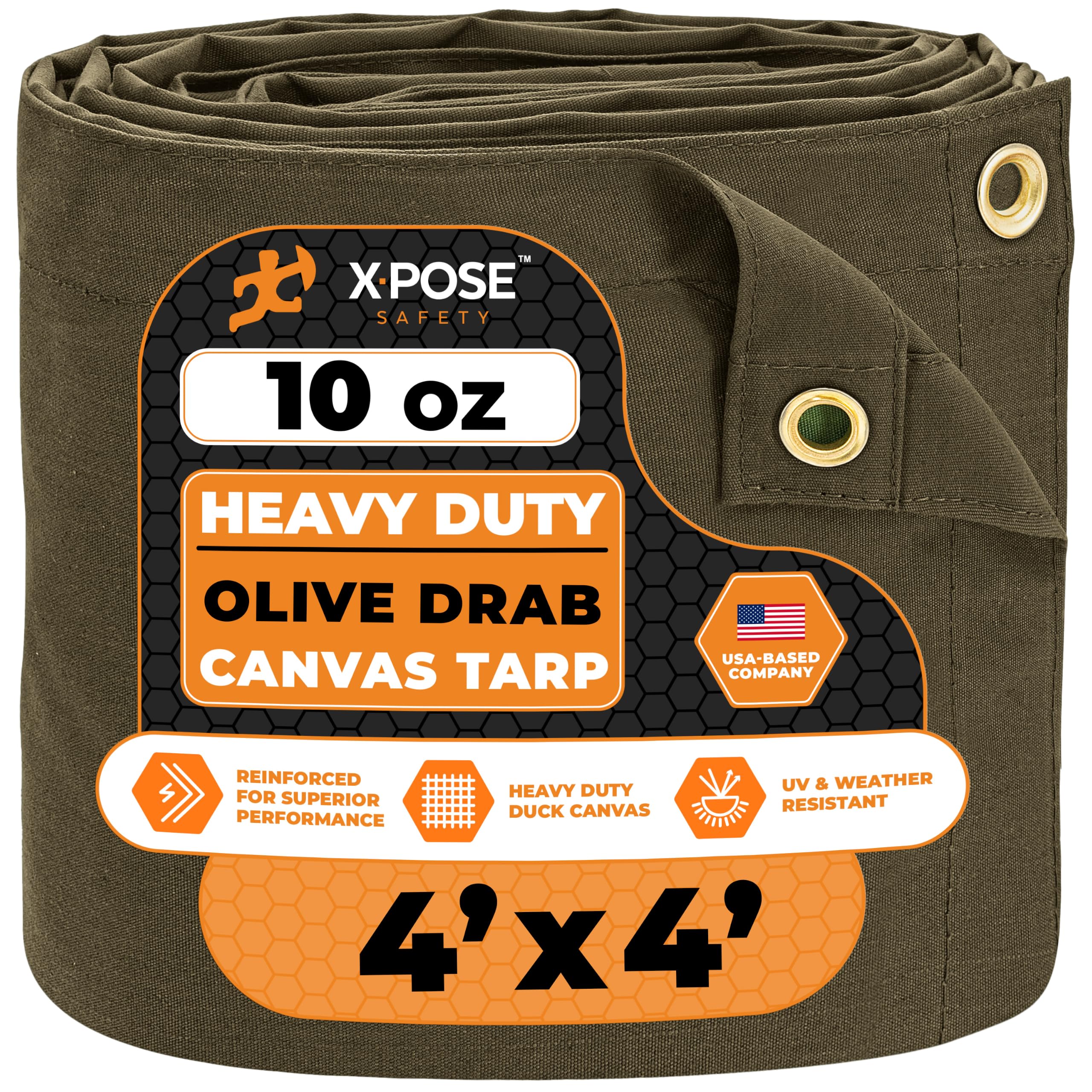 Xpose Safety Canvas Tarp - 10oz Olive Drab Canvas Tarps Heavy Duty