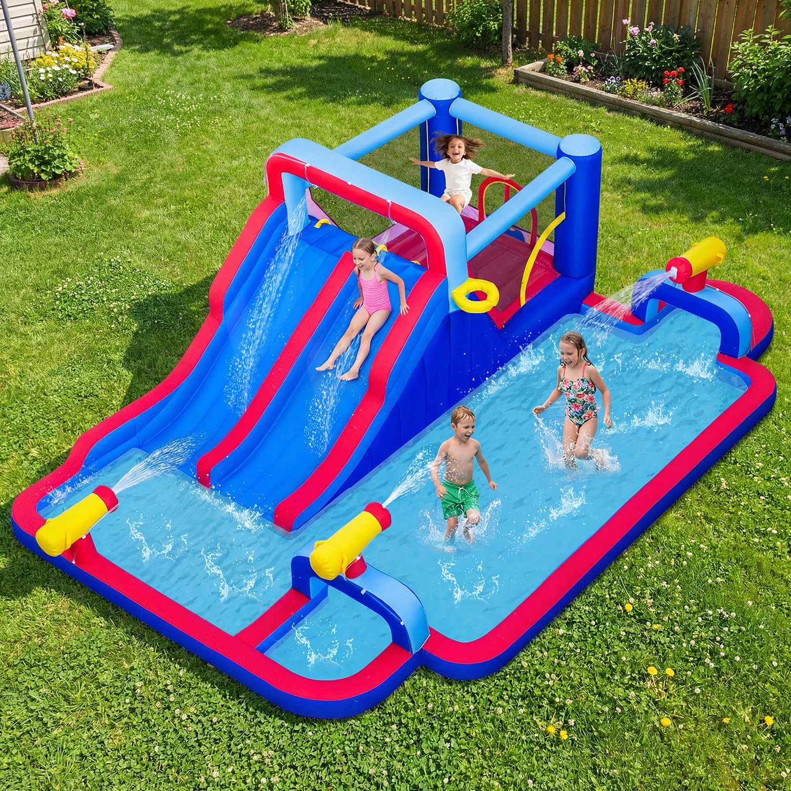 COSTWAY Castillo Hinchable Acuatico, 9 en 1 Castillo Hinchable para niños 3-5 Años con 3 Niños, 646 x 418 x 211 cm, Seco y Agua, Insuflavel Crianças Interior Exterior (con soplador de 950W)