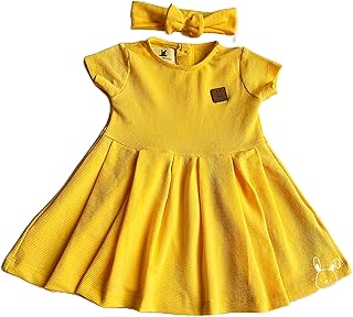 LITTLE BUNNIES Bbay girl onesie dress with headband Yellow size 1-2 years