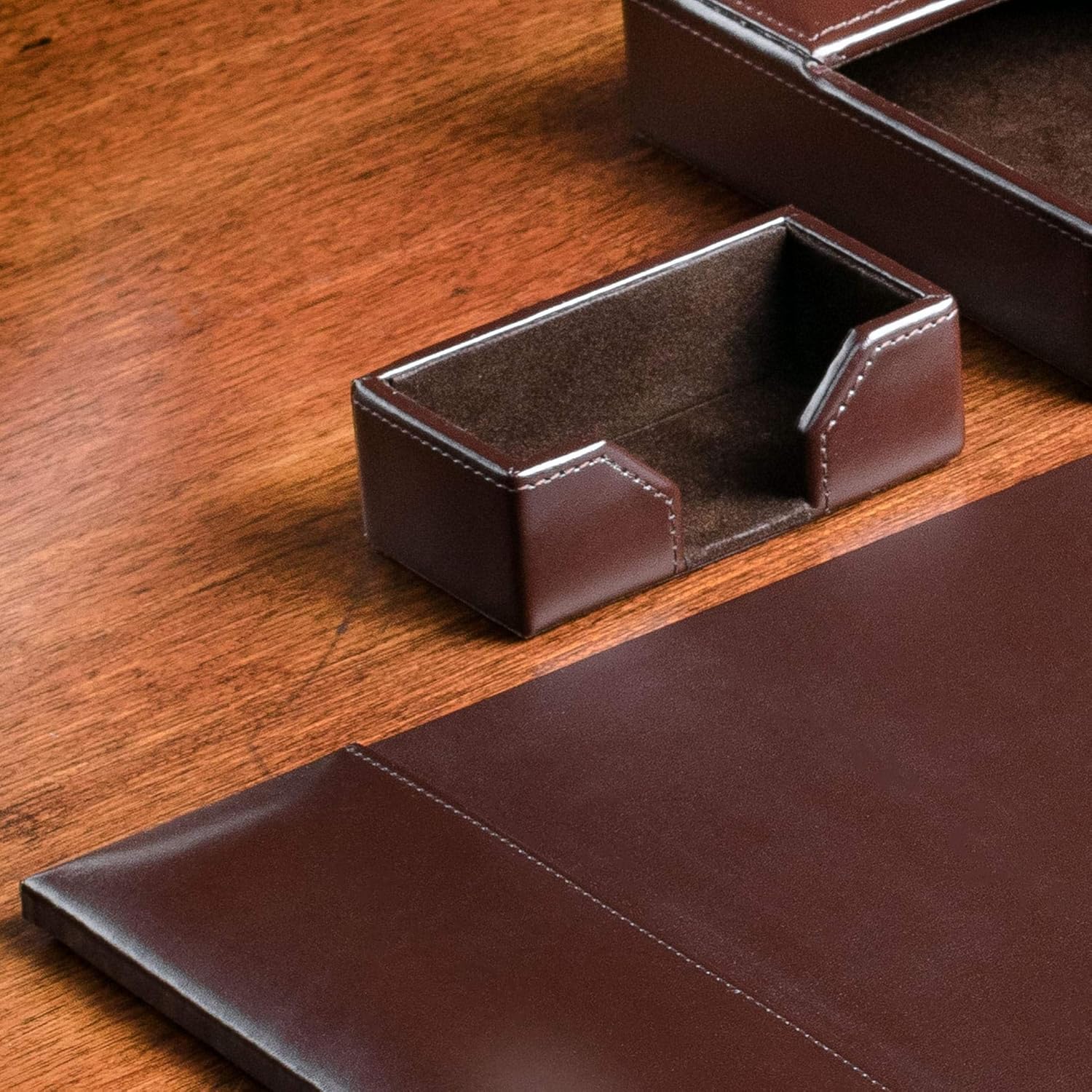 Dacasso Dark Brown Bonded Leather Business Card Holder