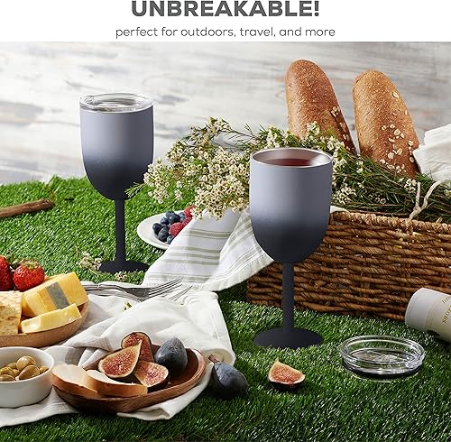 Miniatura 4 de FineDine Vaso de acero inoxidable, copas de vino, copas de vino, copas irrompibles con aislamiento de doble pared, tapa resistente a fugas sin BPA
