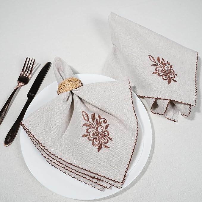 Servilletas de Tela Bordadas 6 Piezas 45.72 x 45.72 cm Algodón Beige miniatura 2