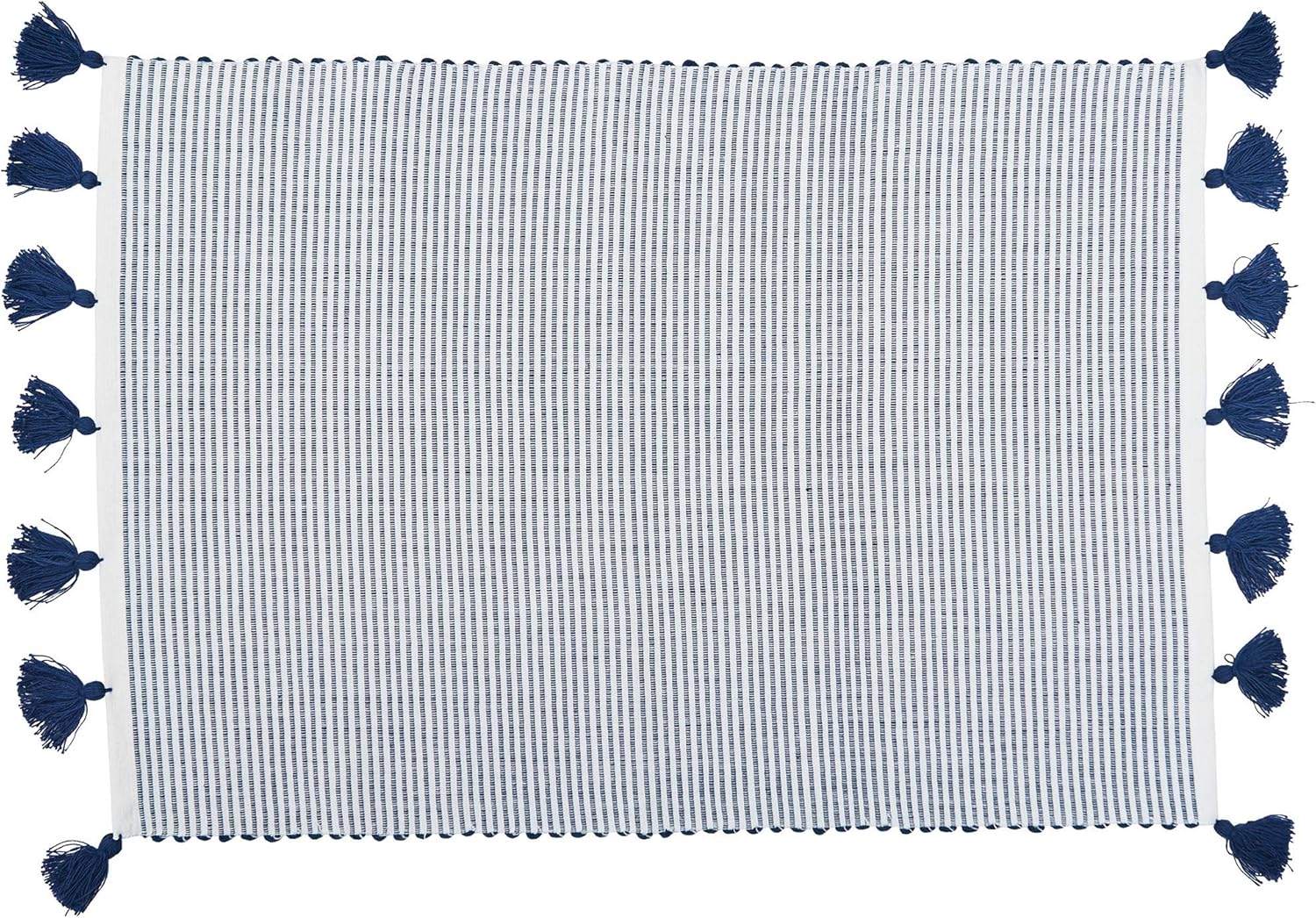 carol & frank Brett Indigo Striped 100% Cotton Chambray Set of 4 Tassel Placemats 14" x 20" Versatile Summer Spring Farmhouse 4th of July Patriotic Home Kitchen Dining Dinner Tabletop Decor Decoration