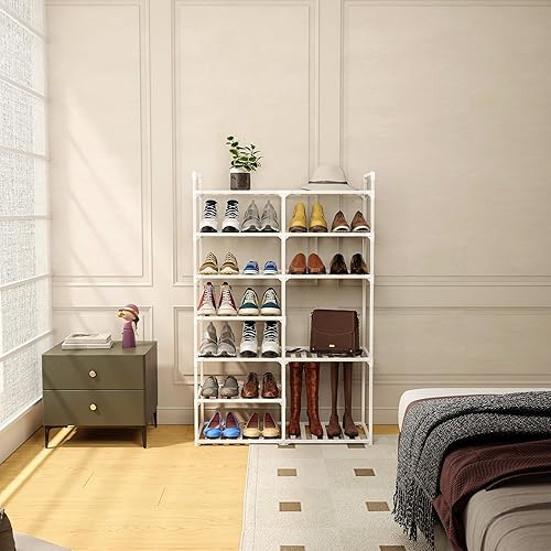 Miniatura 7 de ToBeAce Zapatero de 7 niveles, organizador de almacenamiento de zapatos de bambú blanco para entrada, armario, garaje, ahorro de espacio para 24-30